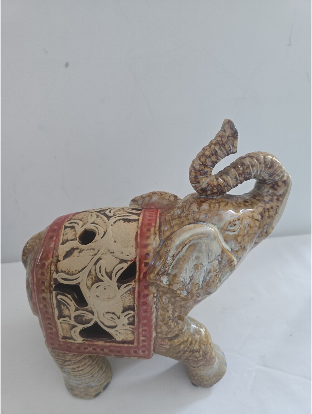 Decorative Ceramic Elephant Figurine Sculpture Brown Red Boho Home Decor